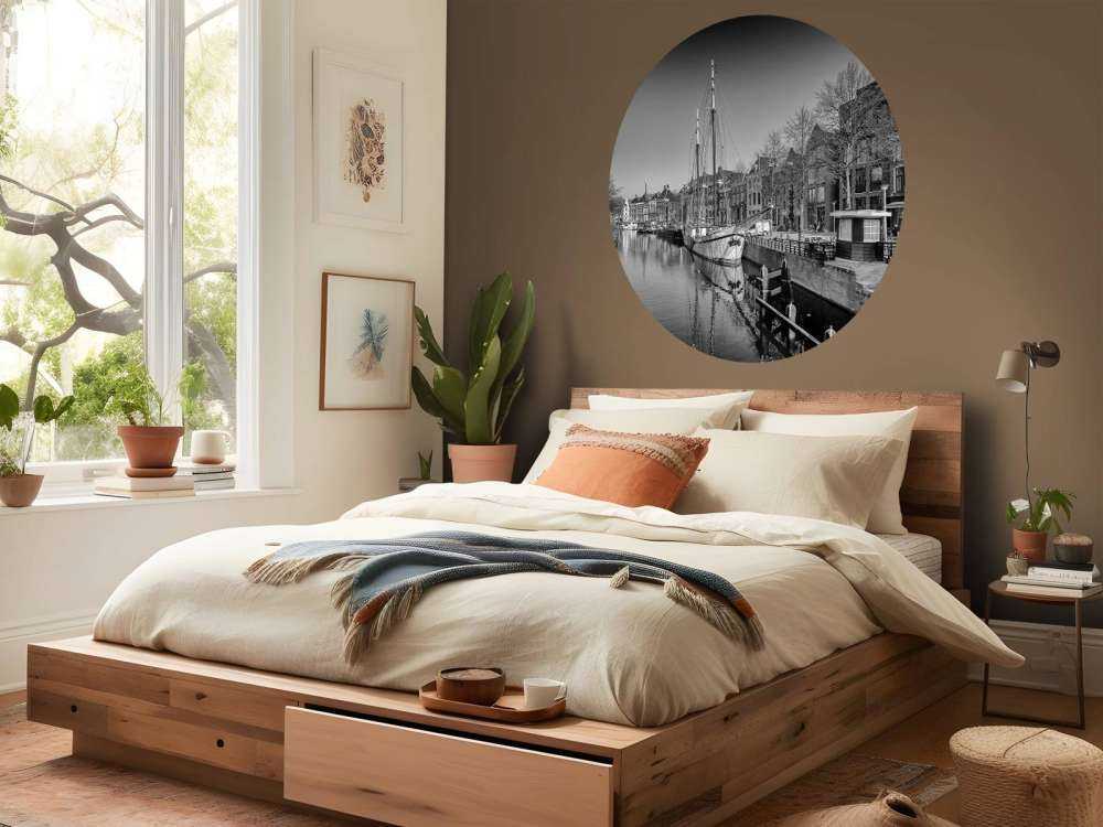 Historical ship located in the river A in Groningen In black and white 