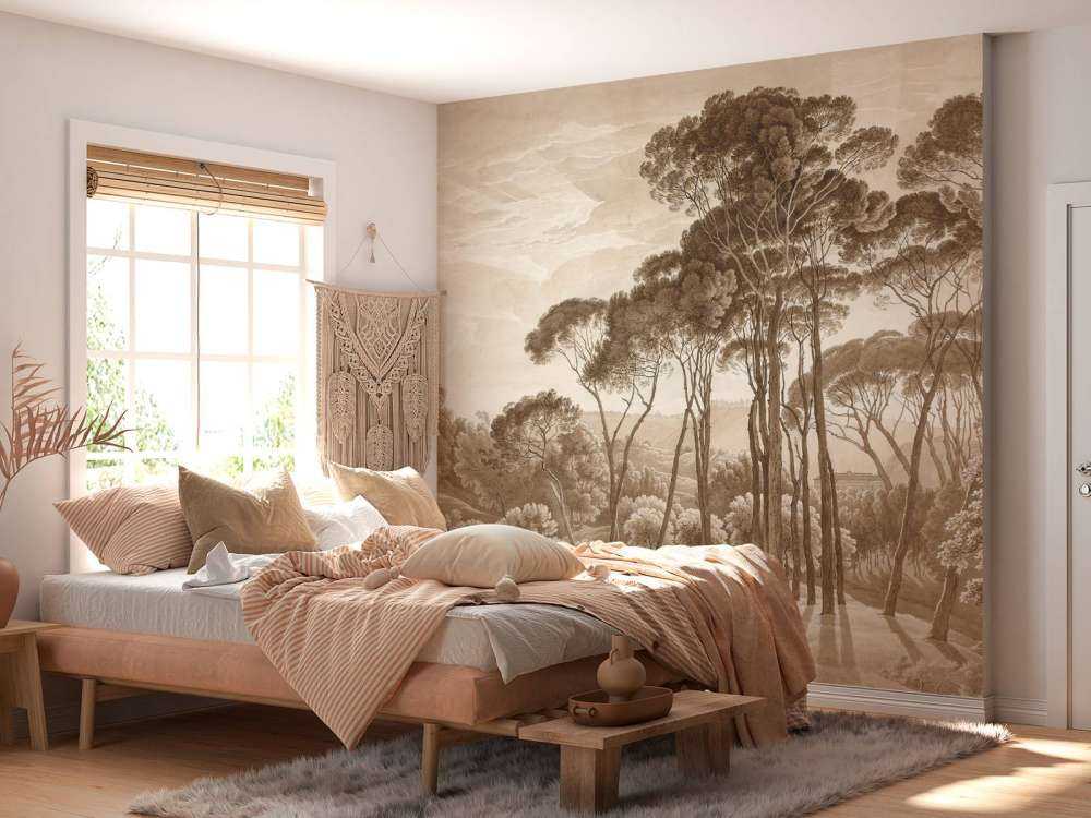 Forest landscape near Rome with setting sun