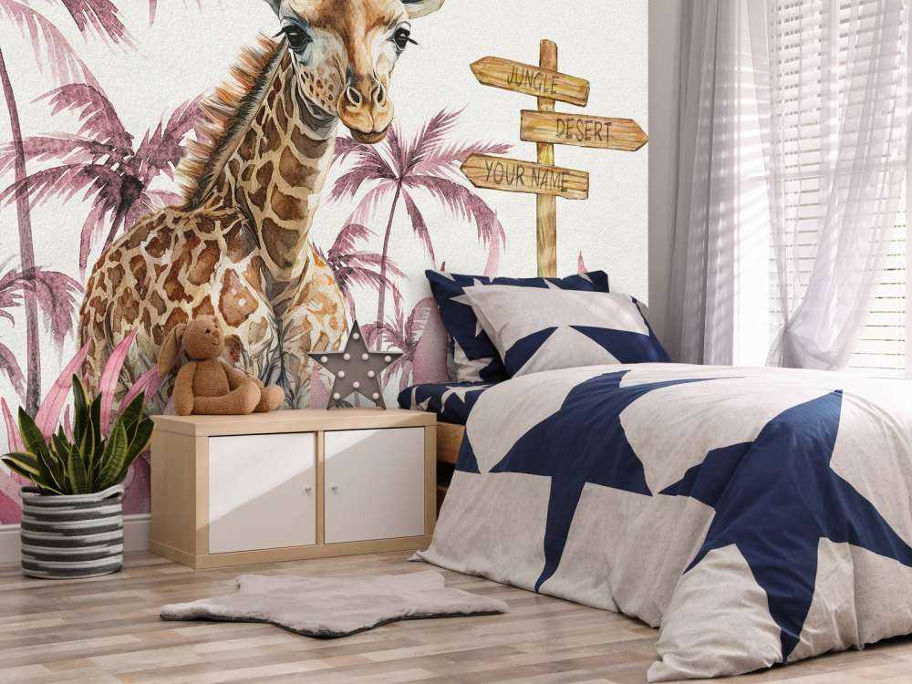 Baby giraffe in the jungle pink
