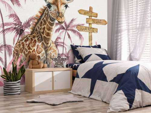 Baby giraffe in the jungle pink
