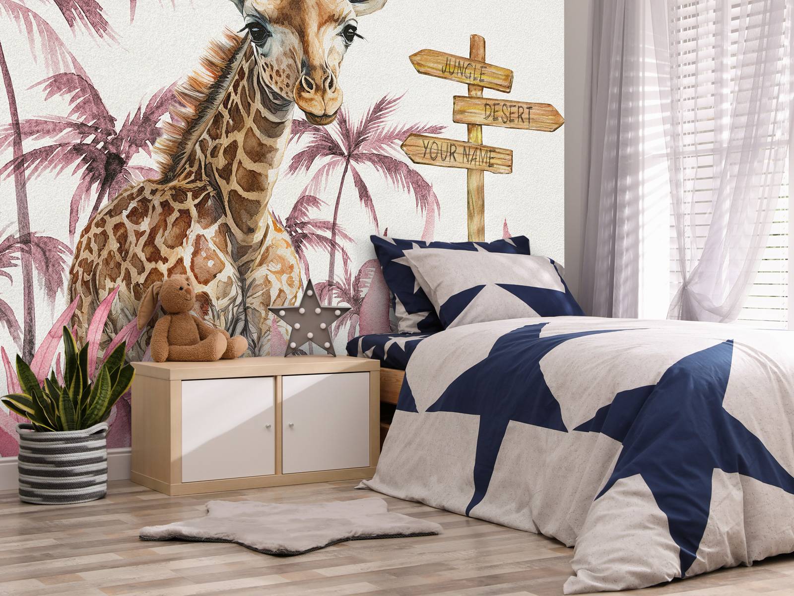 Baby giraffe in the jungle pink