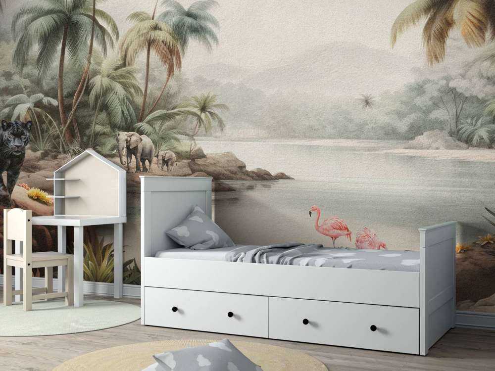 Jungle landscape with animals in colour