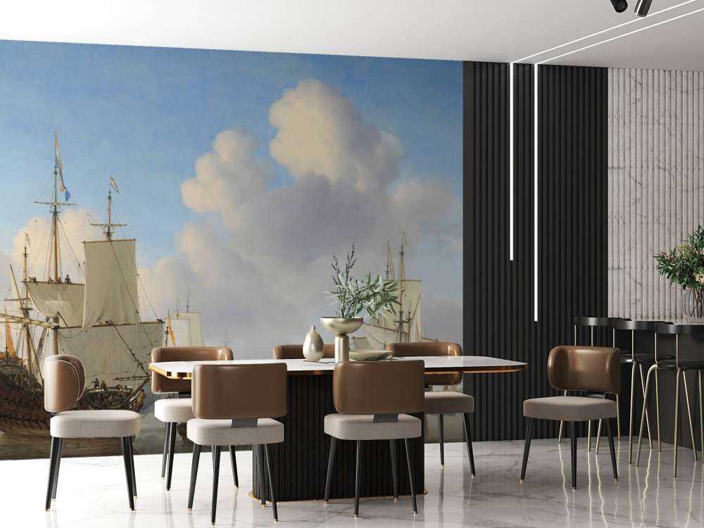 Photo wallpaper Rijksmuseum. Dutch ships on a calm sea.