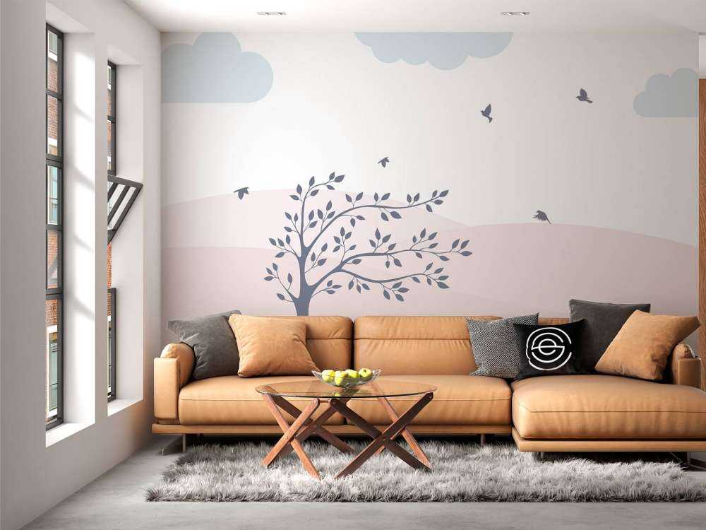 Pink hills with tree