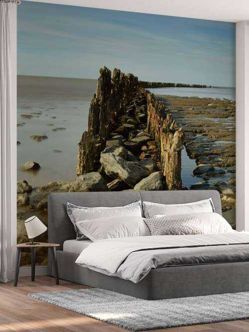 Breakwater of wood and stone
