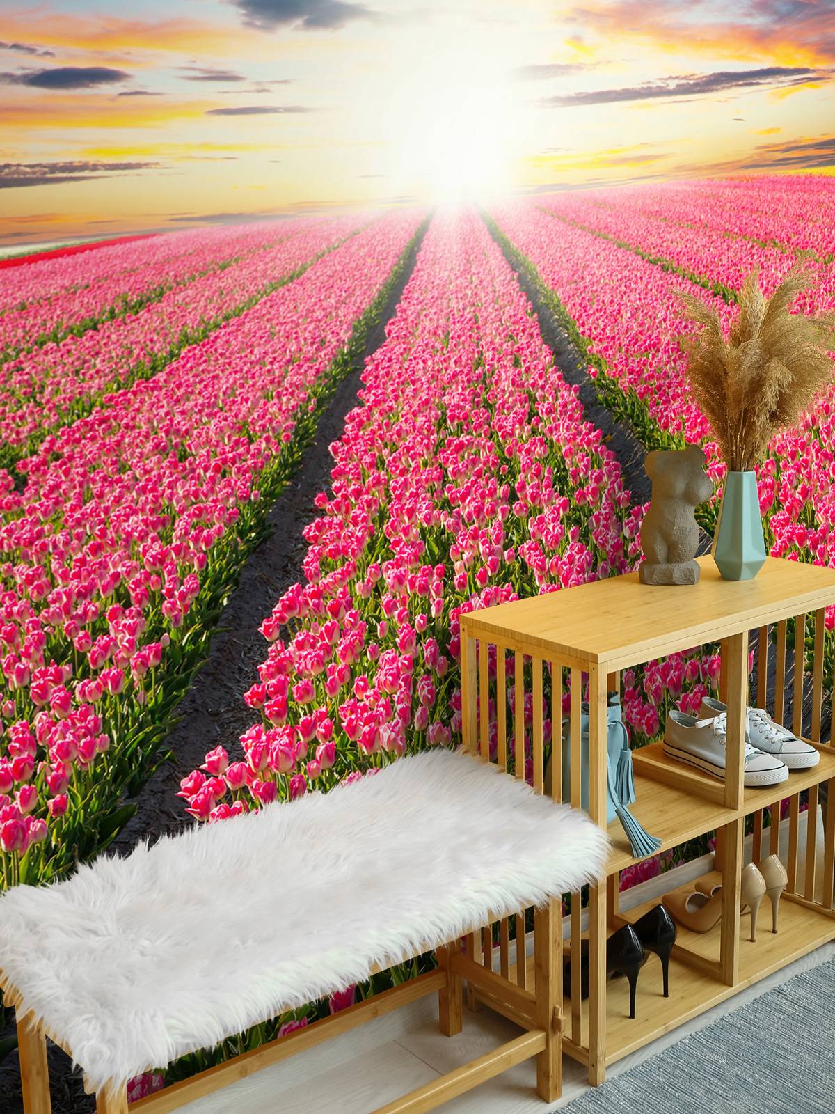 Tulips with rising sun