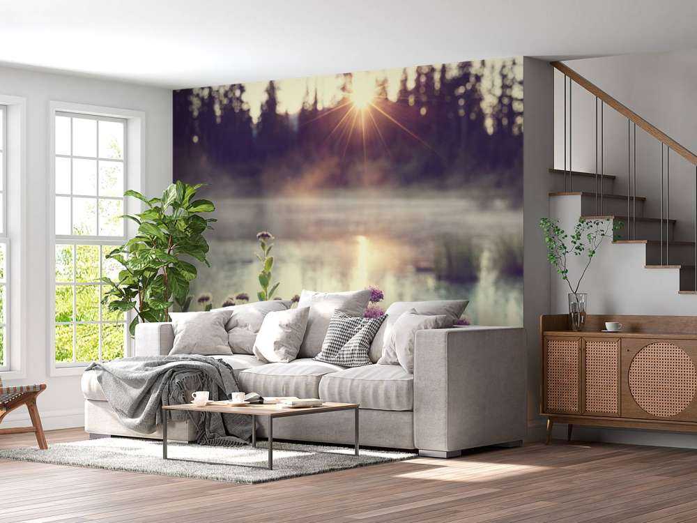 Evaporating lake with flowers