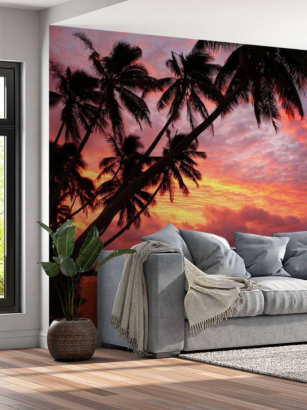 Palm trees over a red ocean