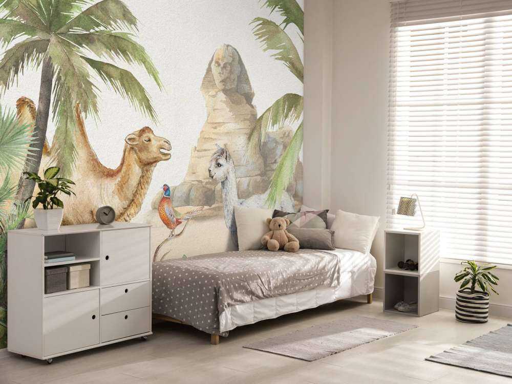 Camel and alpaca in the desert