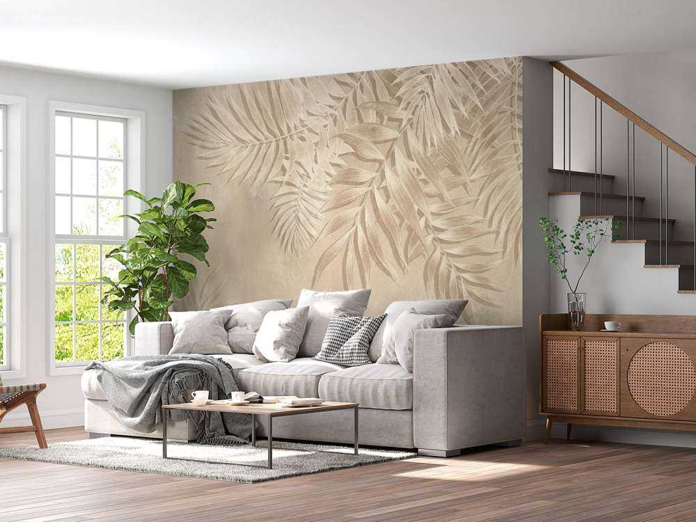 Textured palm leaves, beige