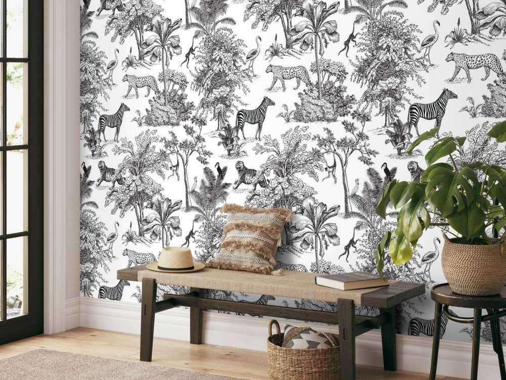 Jungle patroon in zwart-wit