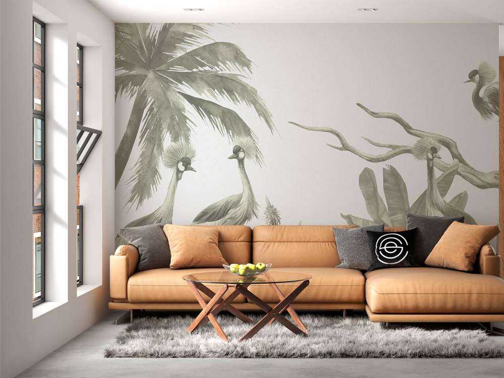 Jungle with cranes in green