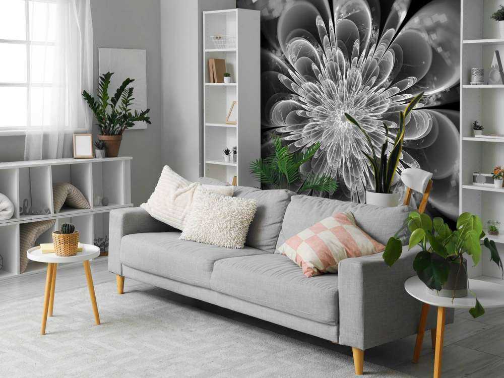 Fractal bloem in zwart-wit