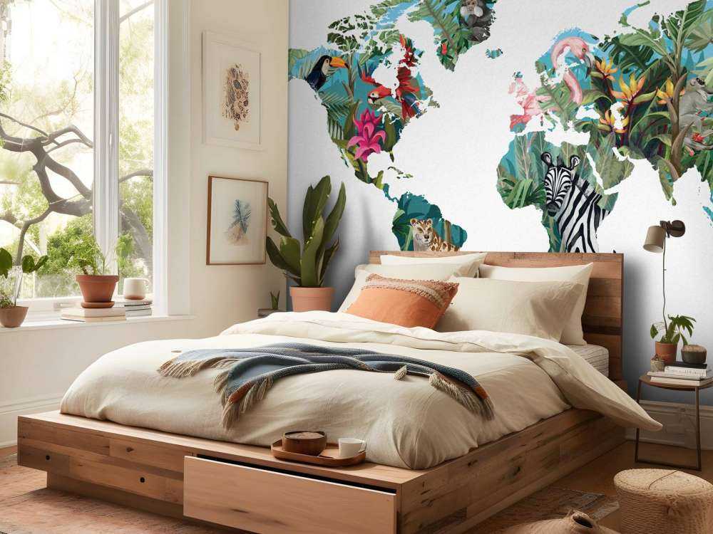 Jungle dieren wereldkaart