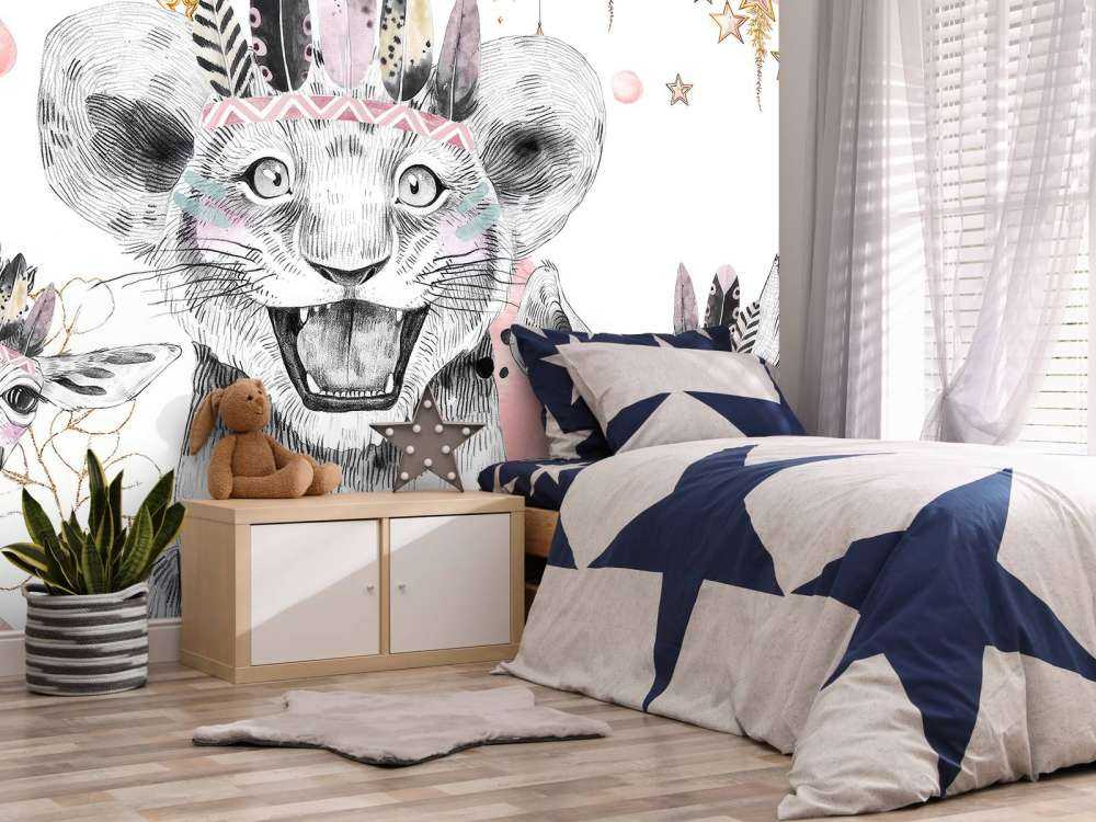 Dreamy animals under starry clouds