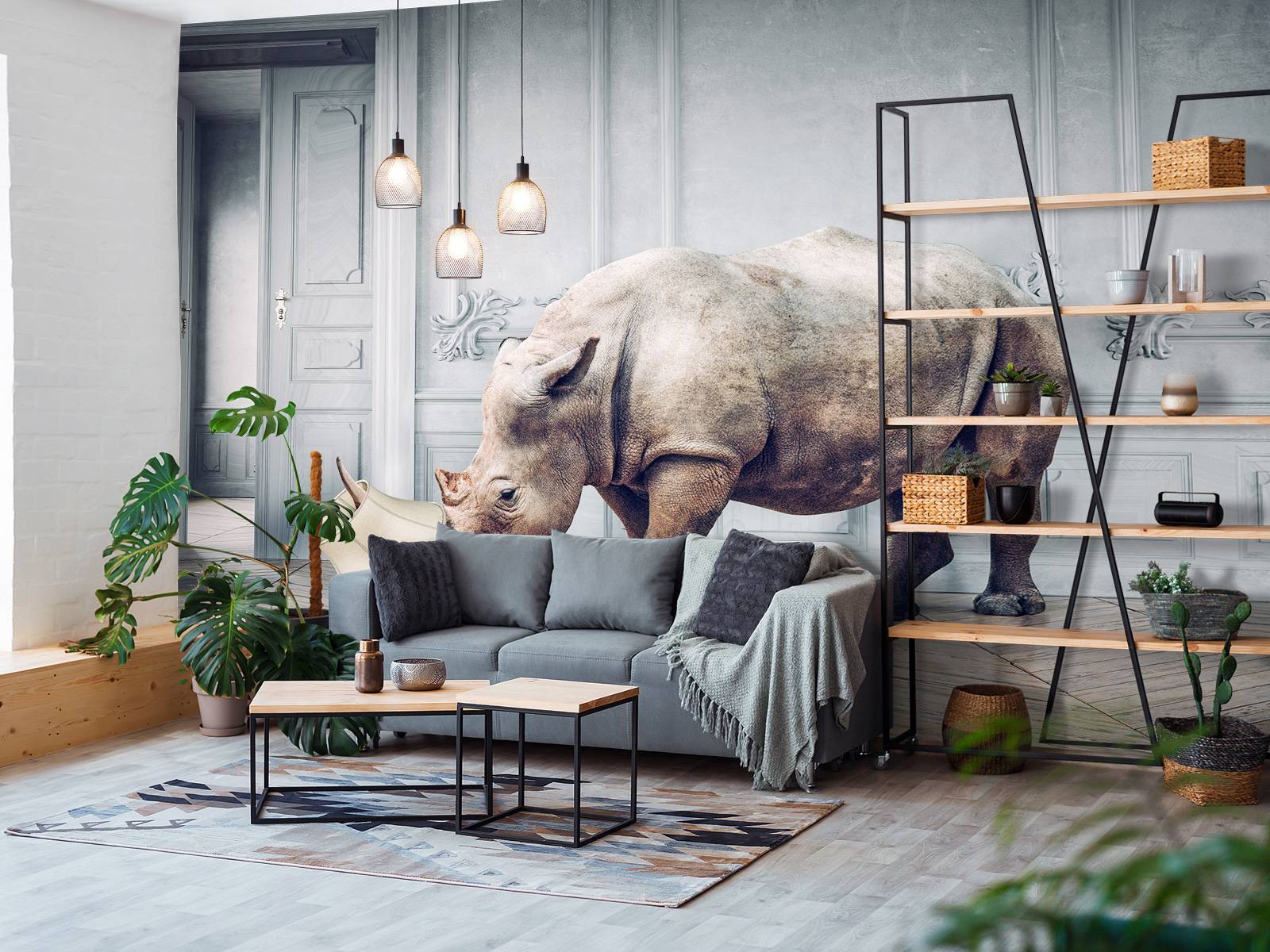 Rhinoceros with lampshade