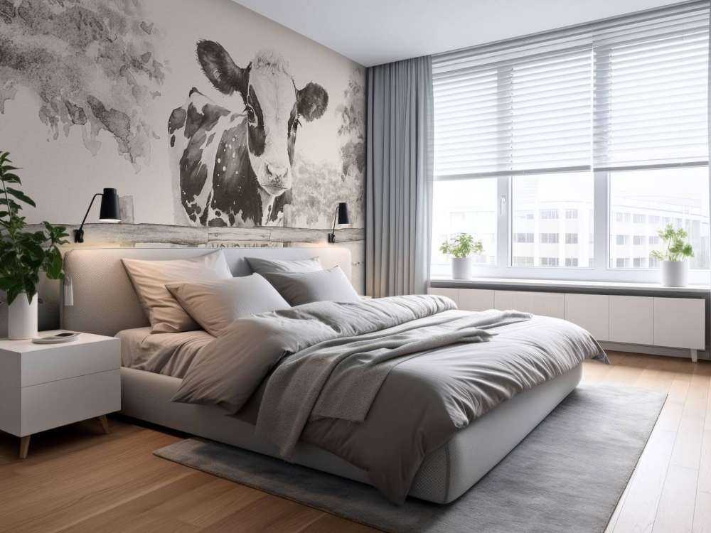 Baby cow in a field beige