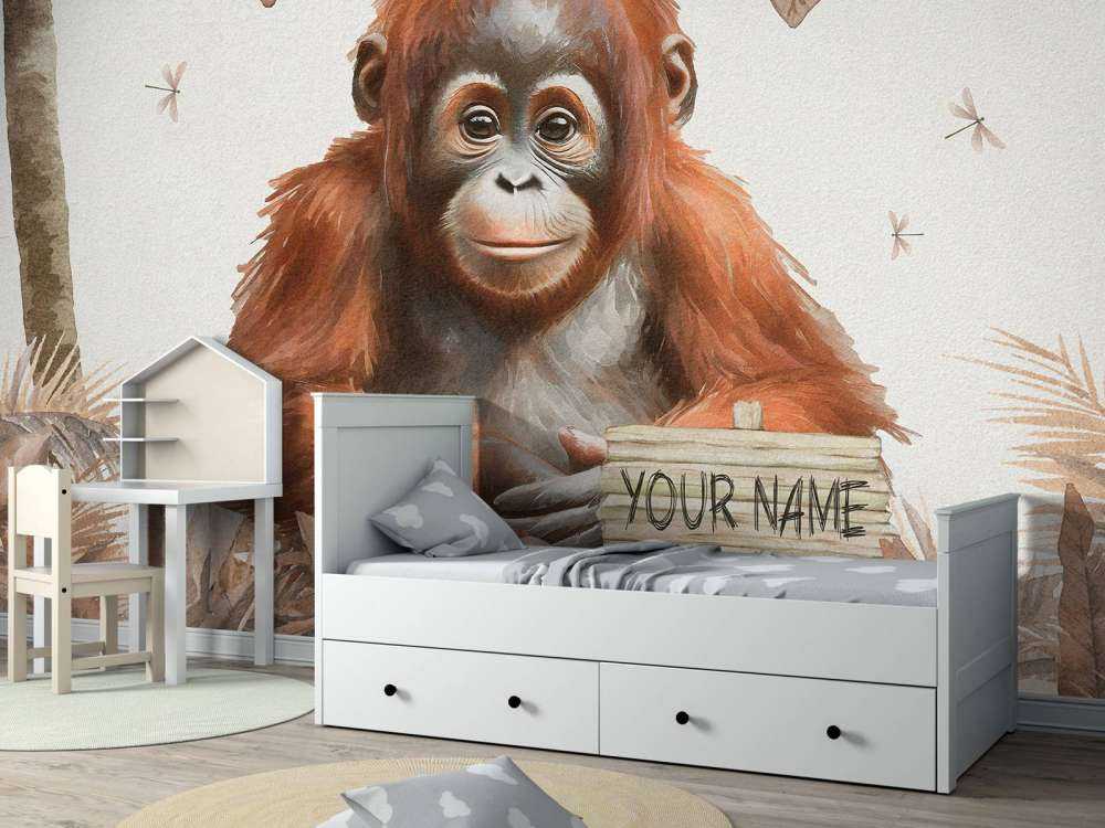 Young orangutan in the jungle taupe