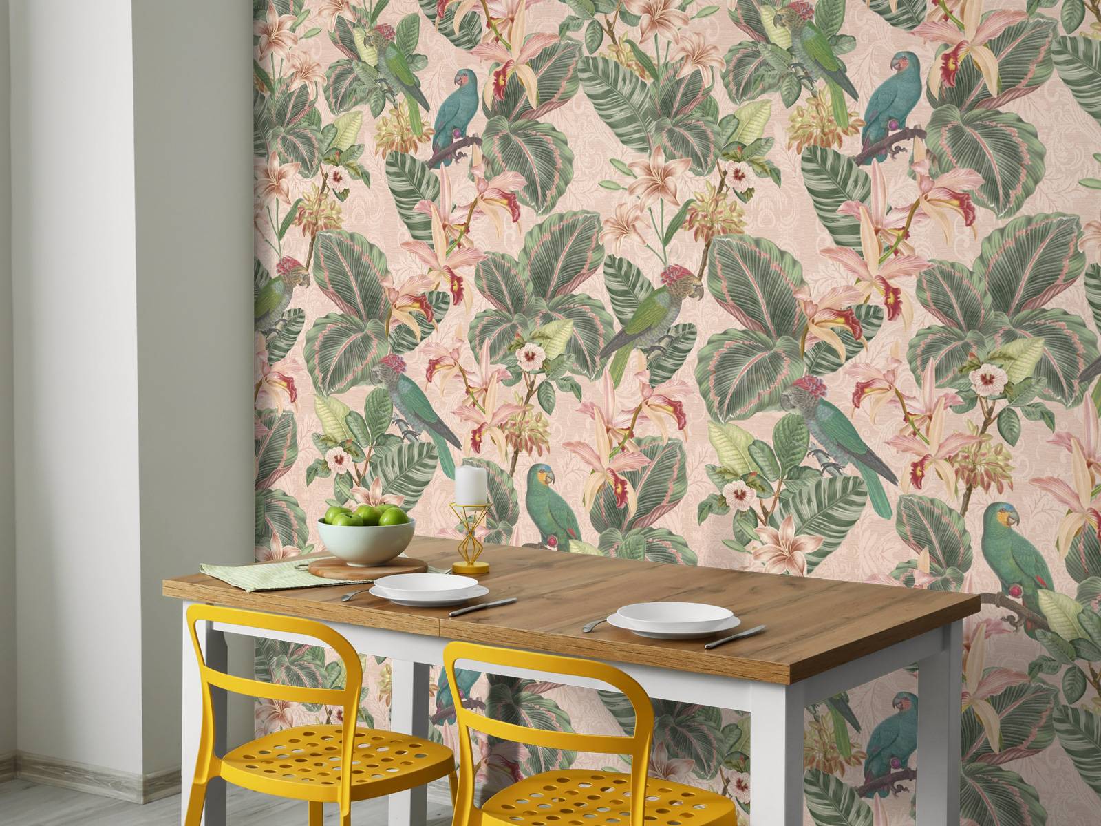 Tropical Jungle birds & parrots - soft pink