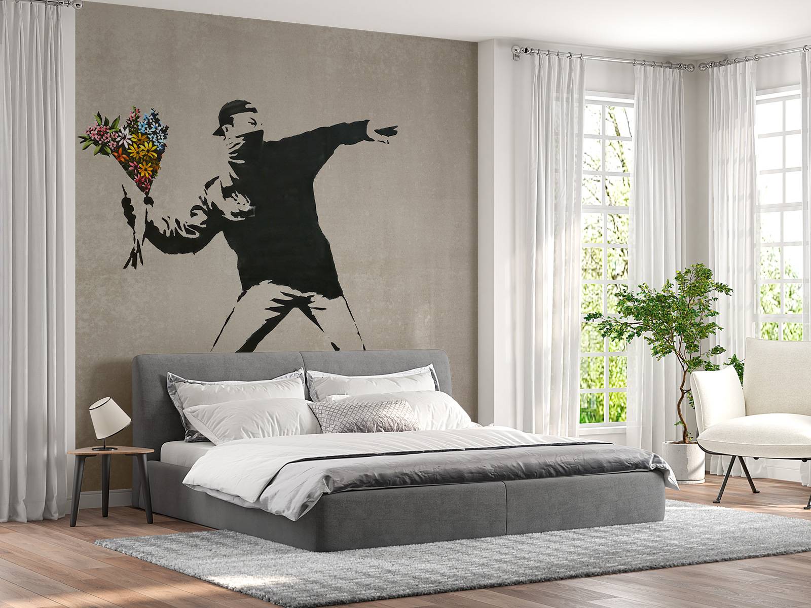 Fotobehang - Banksy - Flower thrower, soft concrete - Wallpaper