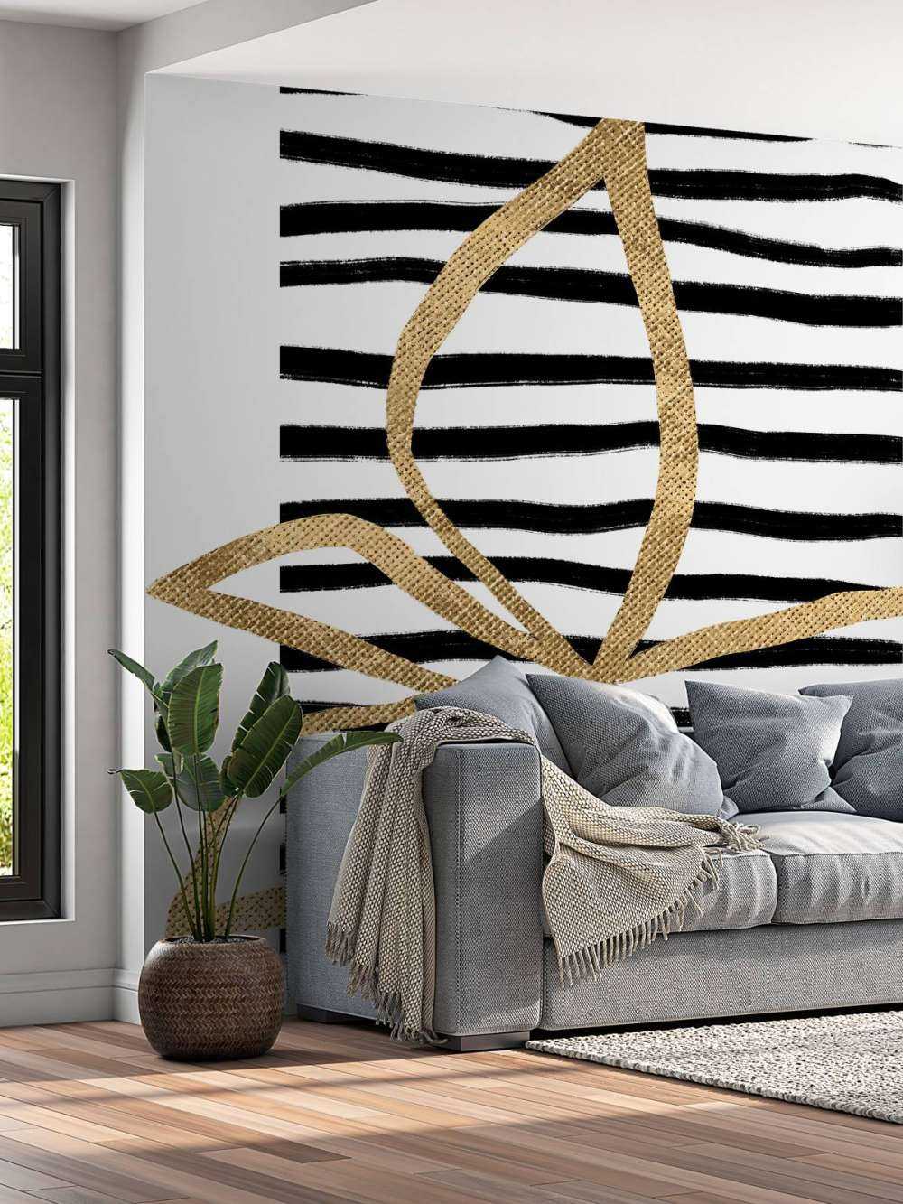 Golden Flower on Black Stripes