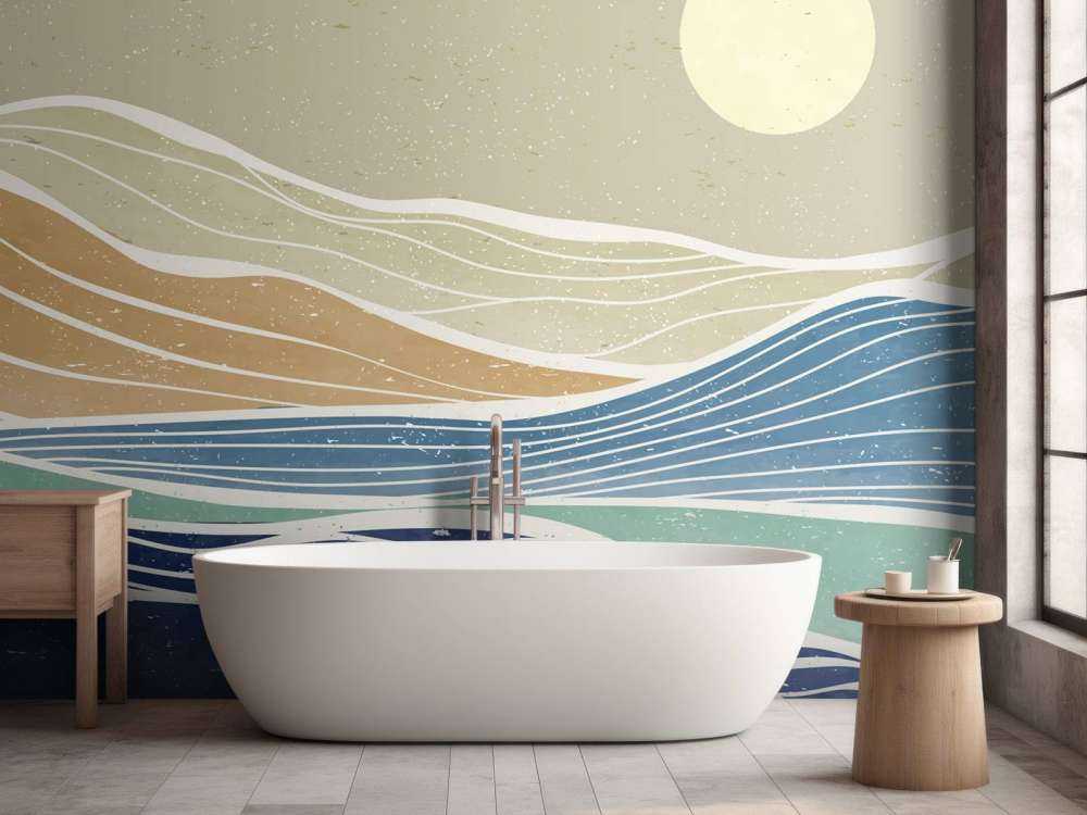 Colored ocean waves with the sun