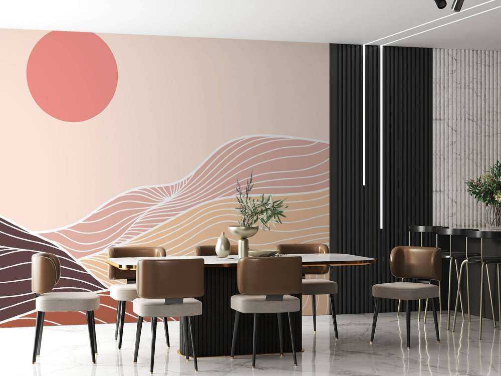 Lineart mountains with the sun