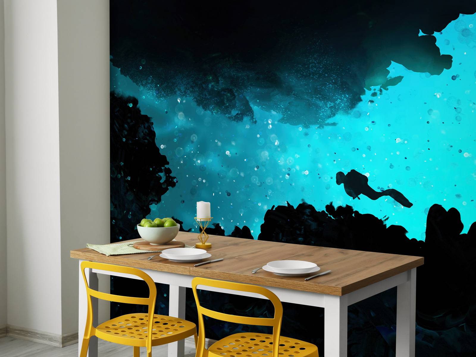 Narrow cave with diver