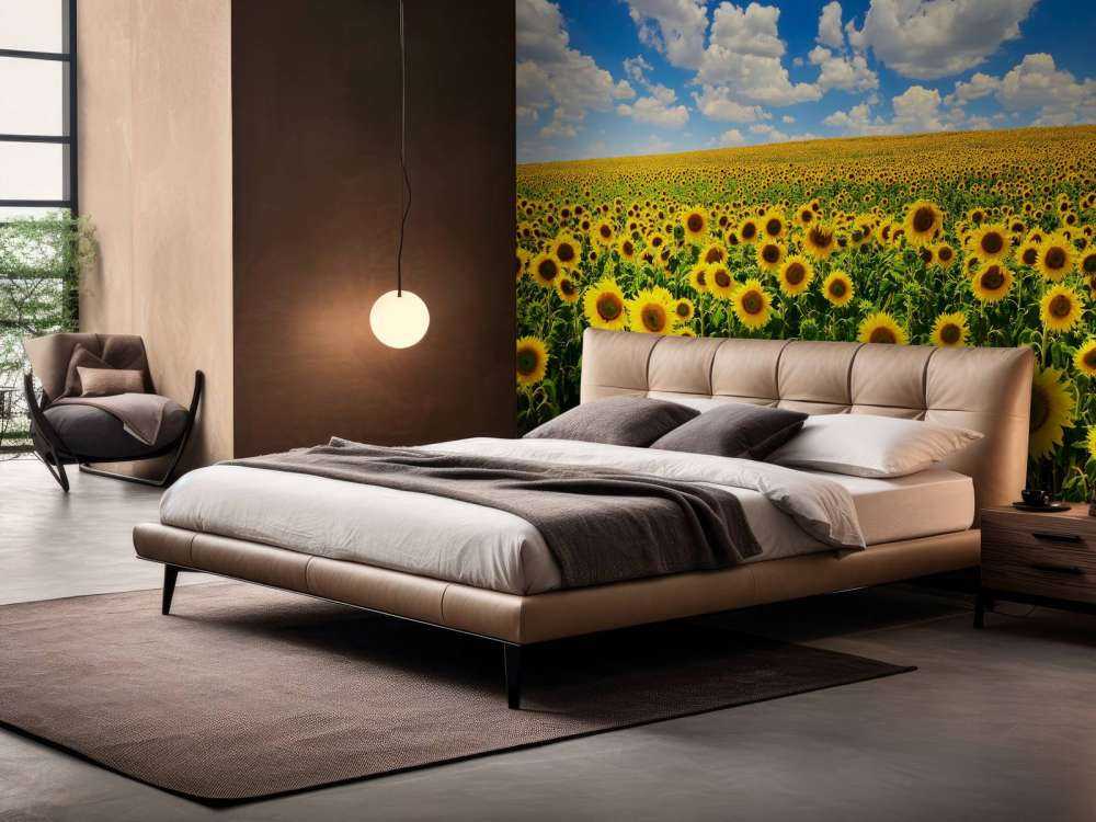 Zonnebloemveld onder een heldere lucht