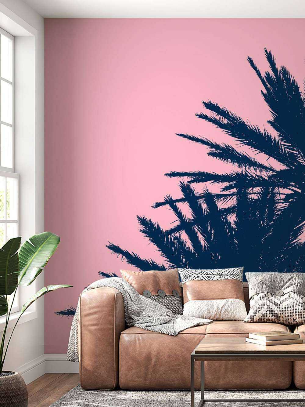 Palm trees with pink background