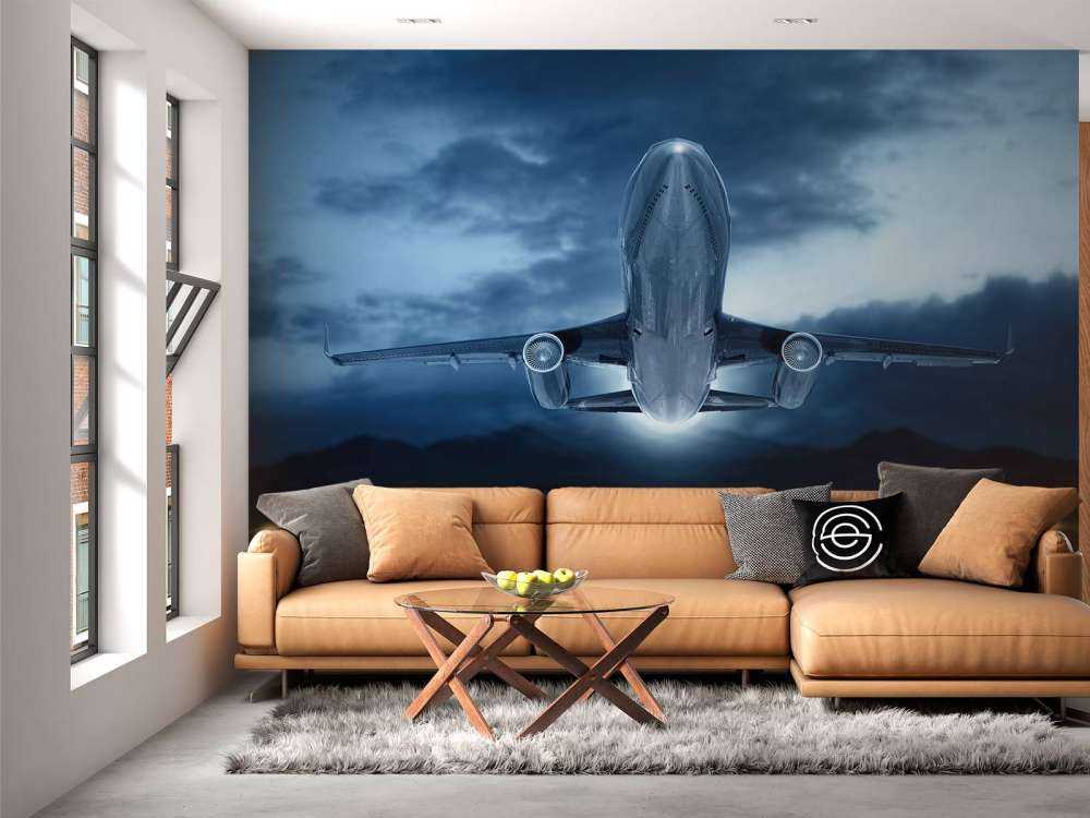 Rising plane with dark sky