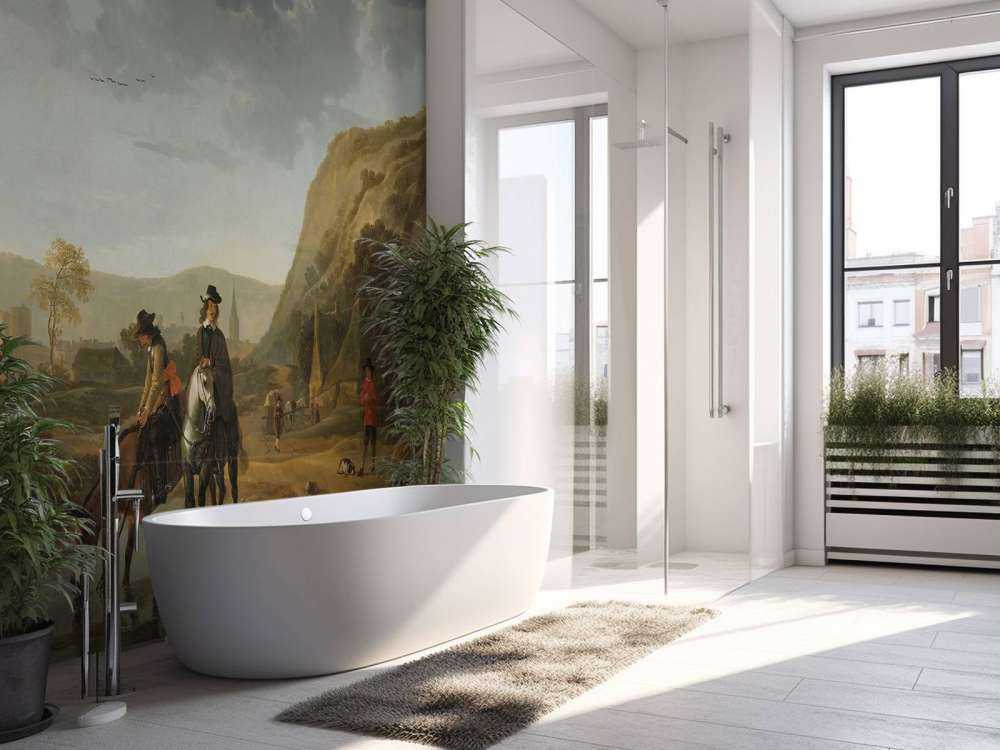 River landscape with horsemen