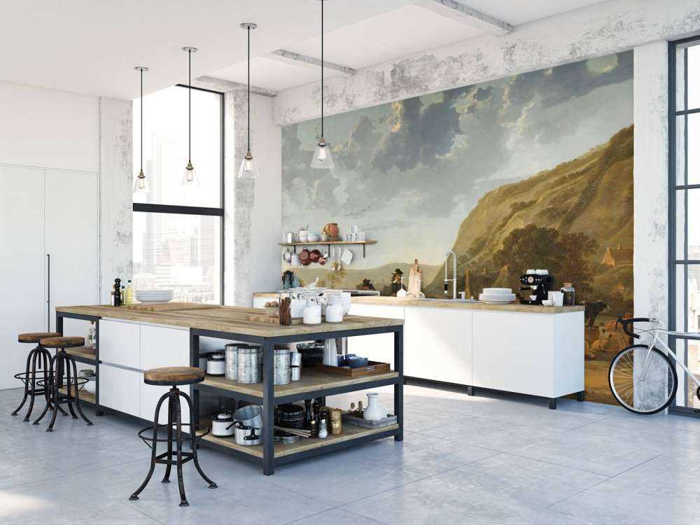 River landscape with horsemen