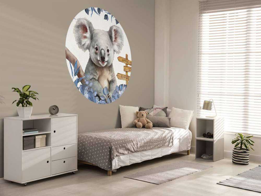 Baby koala in the jungle blue