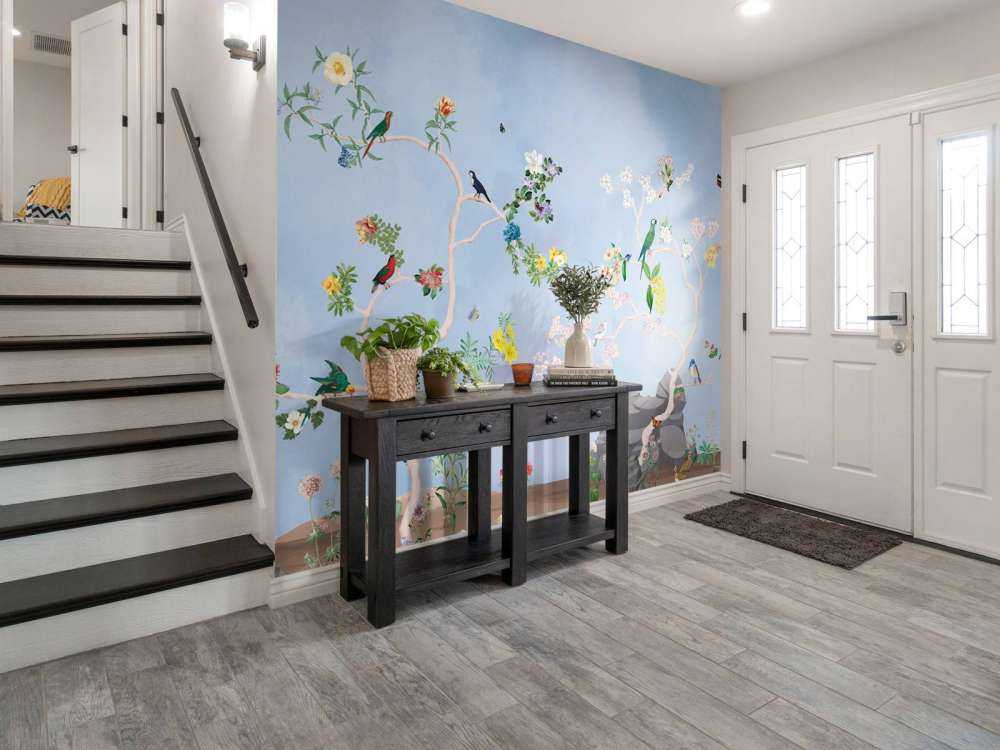 Birds in the Garden Blue Panorama