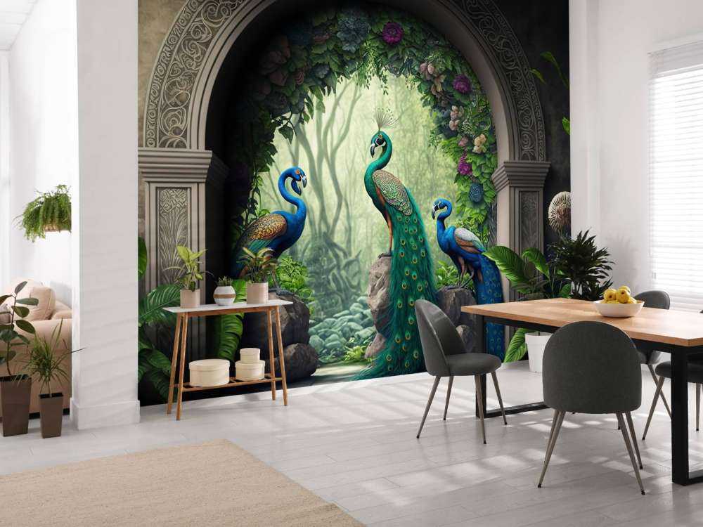 Peacock Trio in Secret Garden