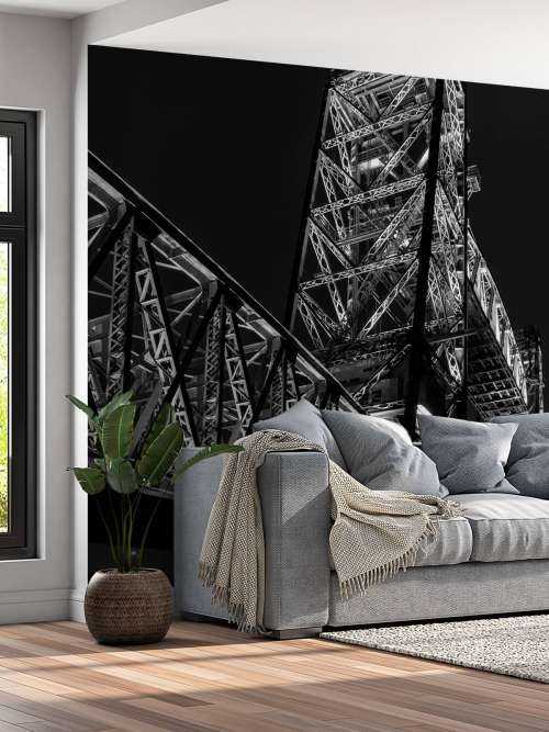 Former railroad bridge De Hef in Rotterdam in black and white 