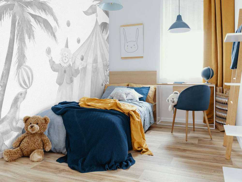 Cheerful circus animals grey