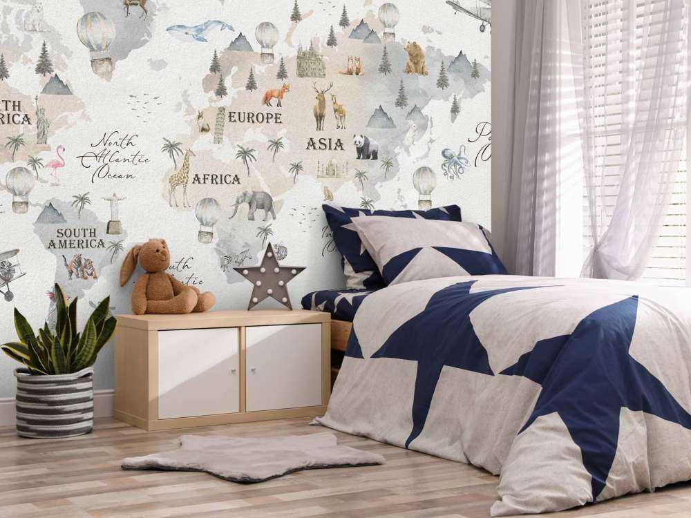 World map with different animals