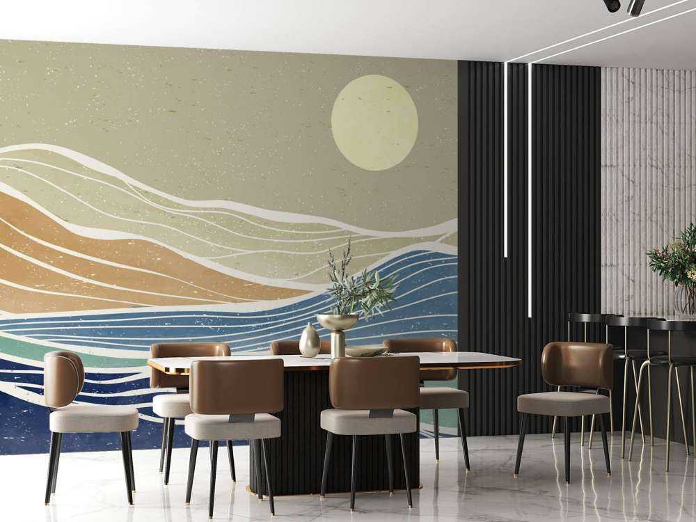 Colored ocean waves with the sun