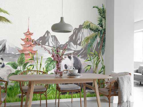 Pandas in bamboo jungle