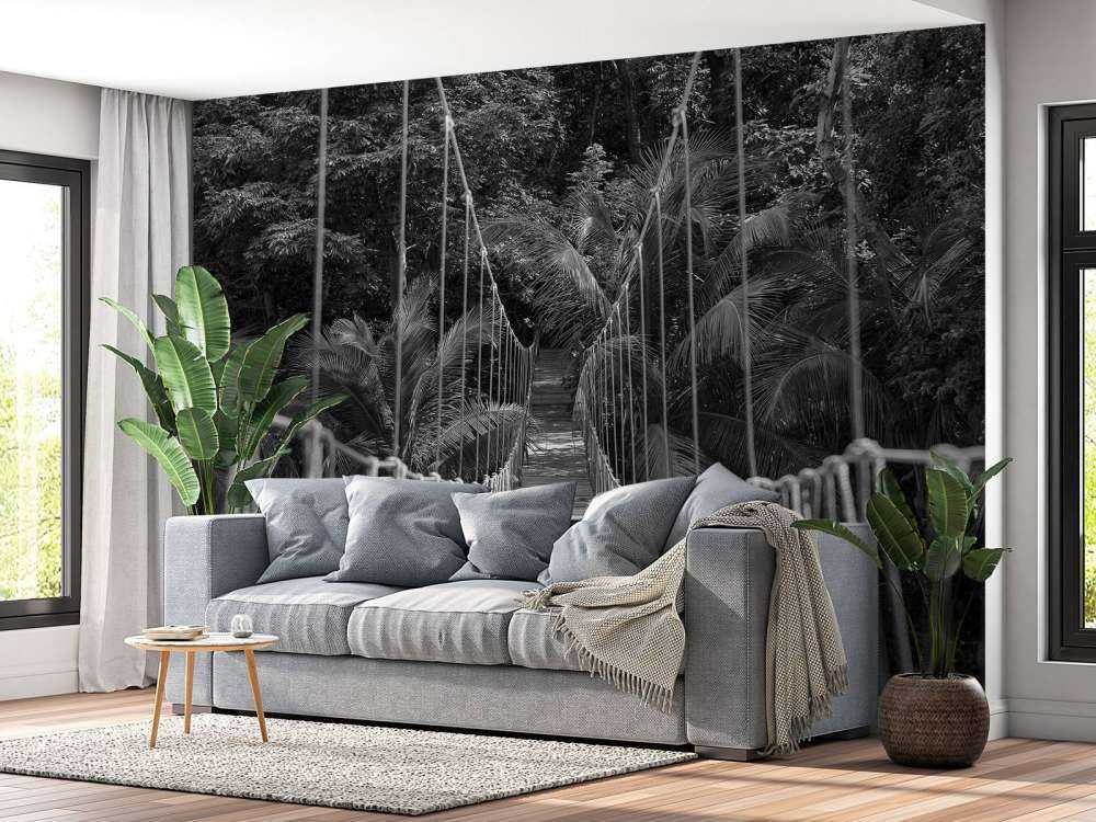 Wooden bridge between the palm trees