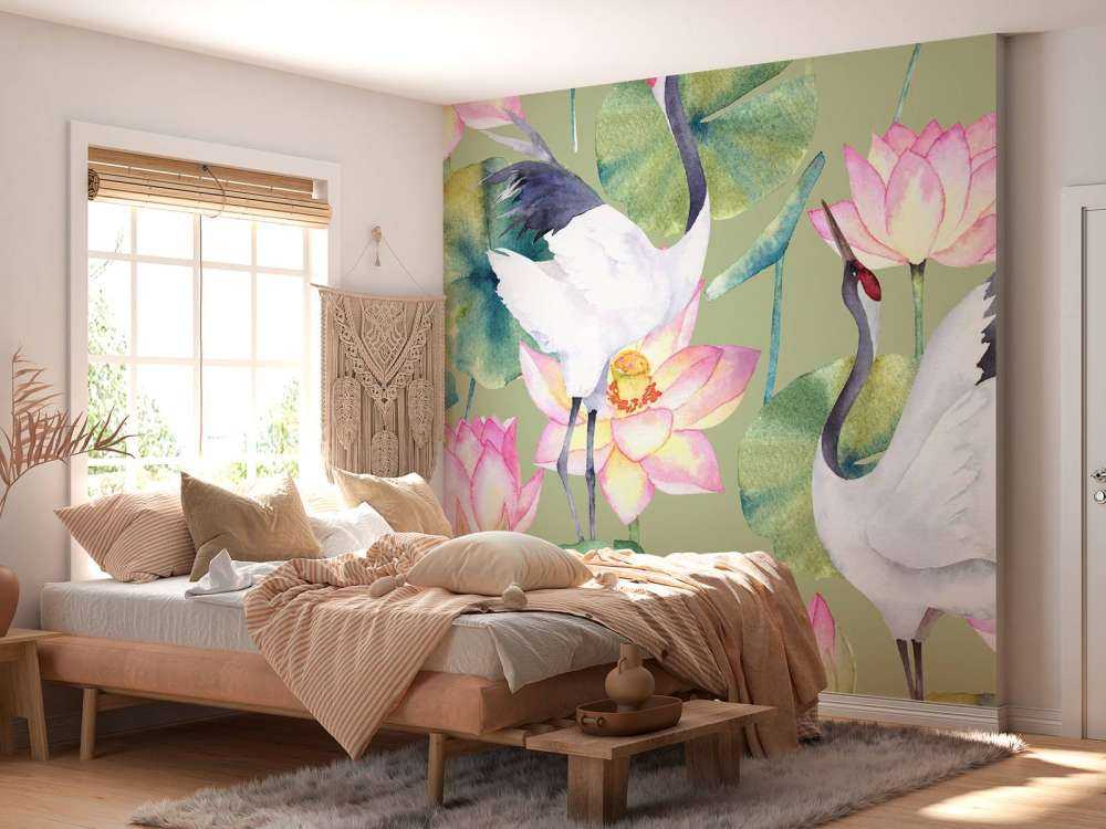 Cranes between flowers