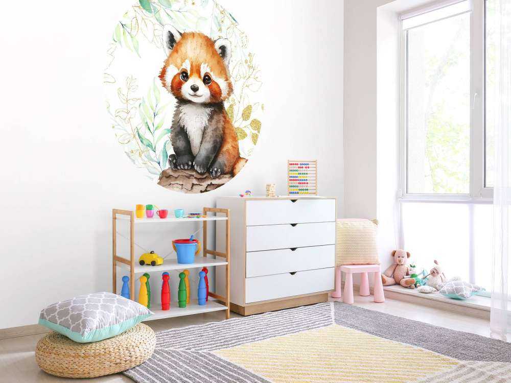 Cute red panda and leaves