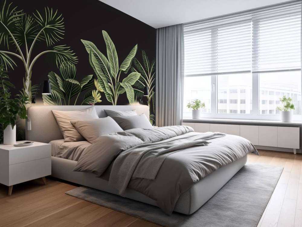 Tropical palm tree on dark background