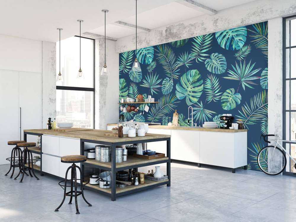 Palm leaves and monstera