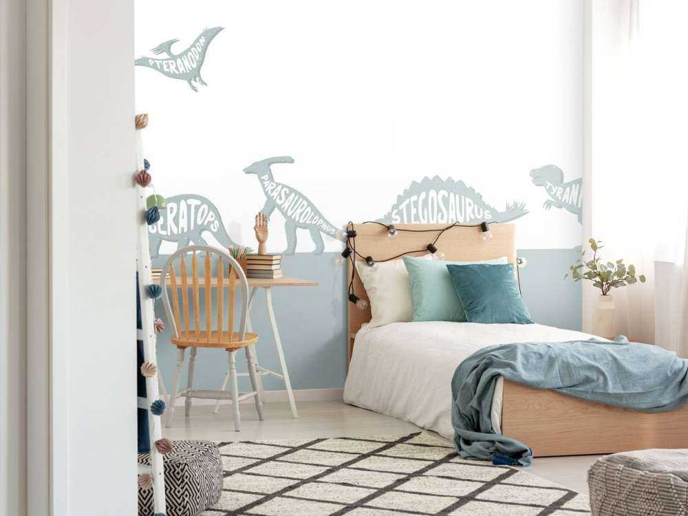 Dinos with text in blue