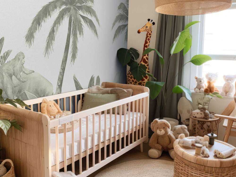 Monkeys and flamingos in green