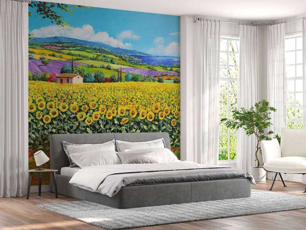 sunflowers, lavender, and sea