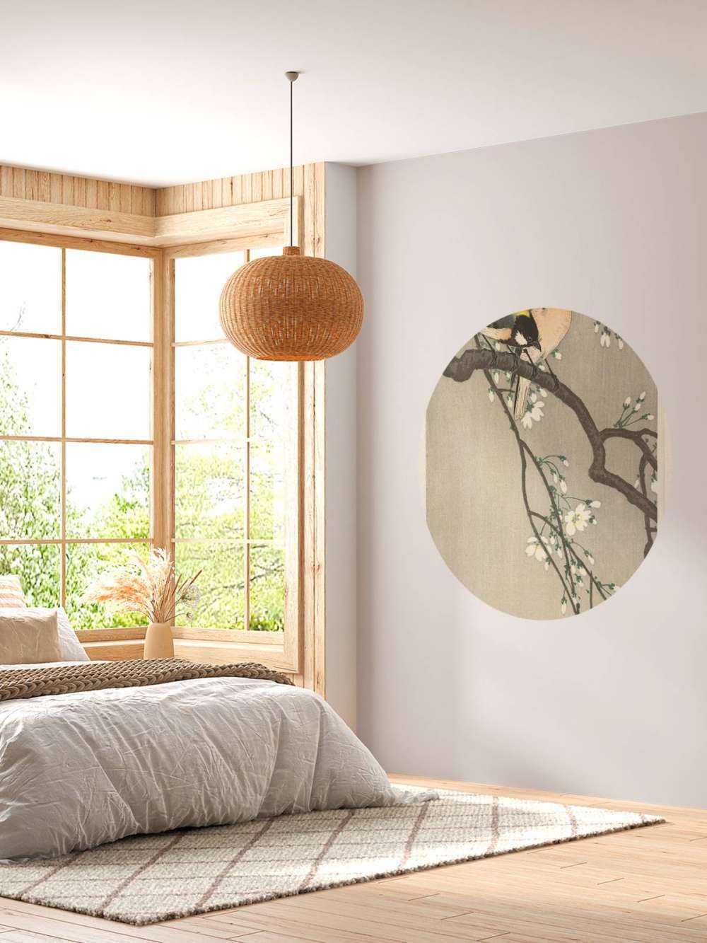 Great tits on blossom branch